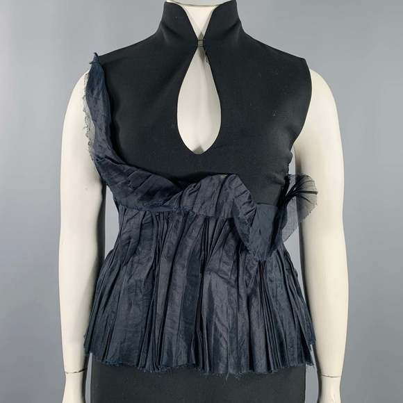 BRIONI Black Mercerized Cotton Ruffled Open Back Cocktail Dress - Picture 2 of 9